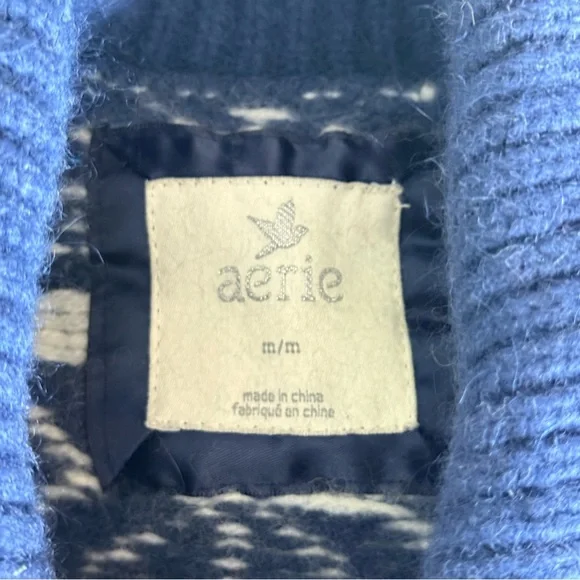 Aerie Lambs Wool Rabbit Hair Y2K Fair Isle Fisherman Cardigan‎ Sweater Medium - Picture 7 of 11